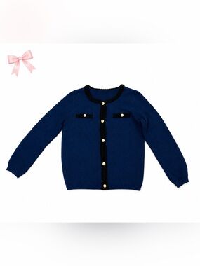 Navy Textured Cardigan Sweater | NWOT | Classic | Gold Buttons | Black | Preppy